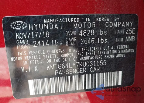 2019 Genesis G70 2.0T Advanced z USA, uszkodzony, nr VIN KMTG64LA7KU031655